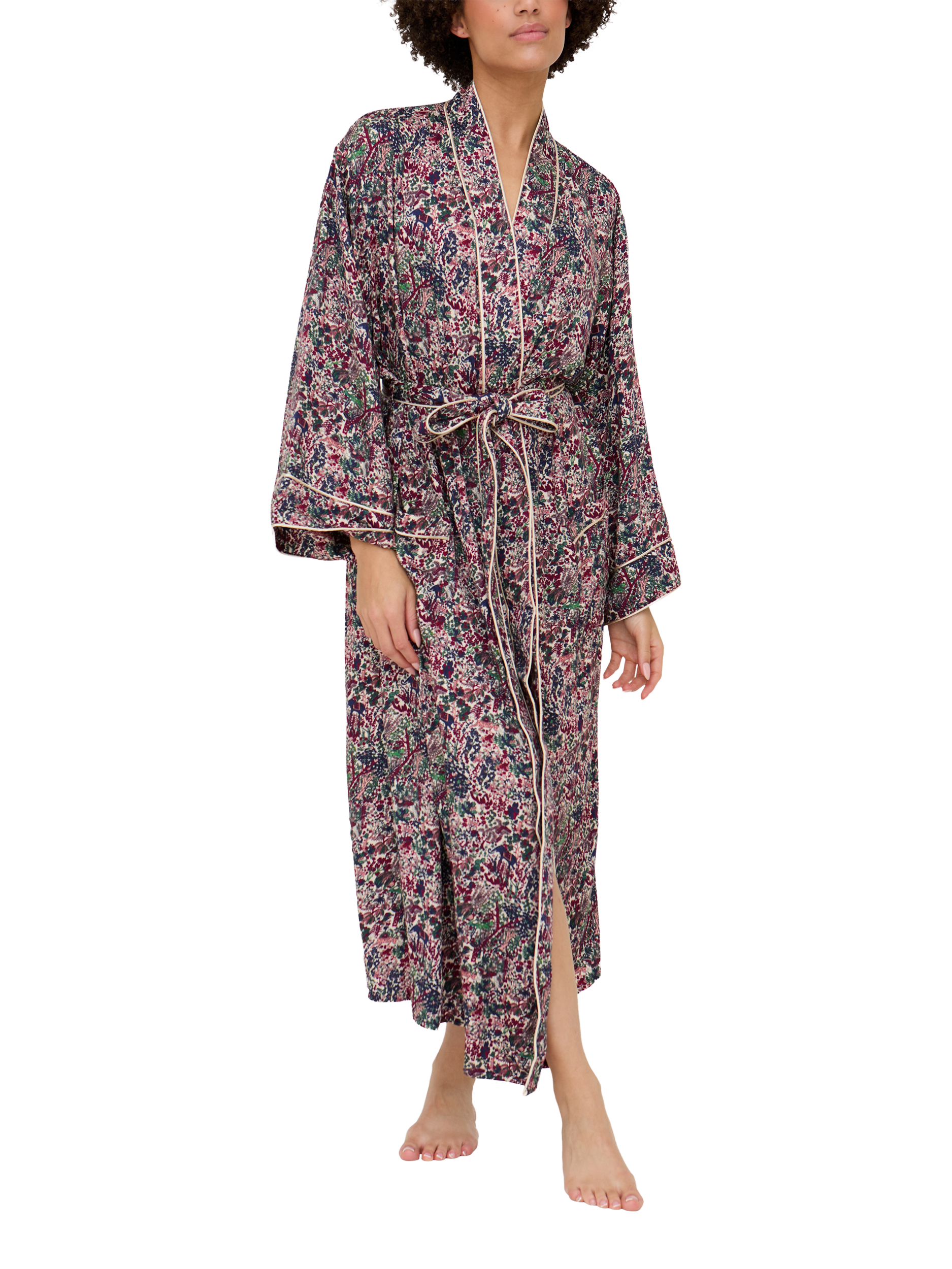 Product image 1 of 5, which shows Lily and Lionel Corina Forest Print Dressing Gown, Multi, S