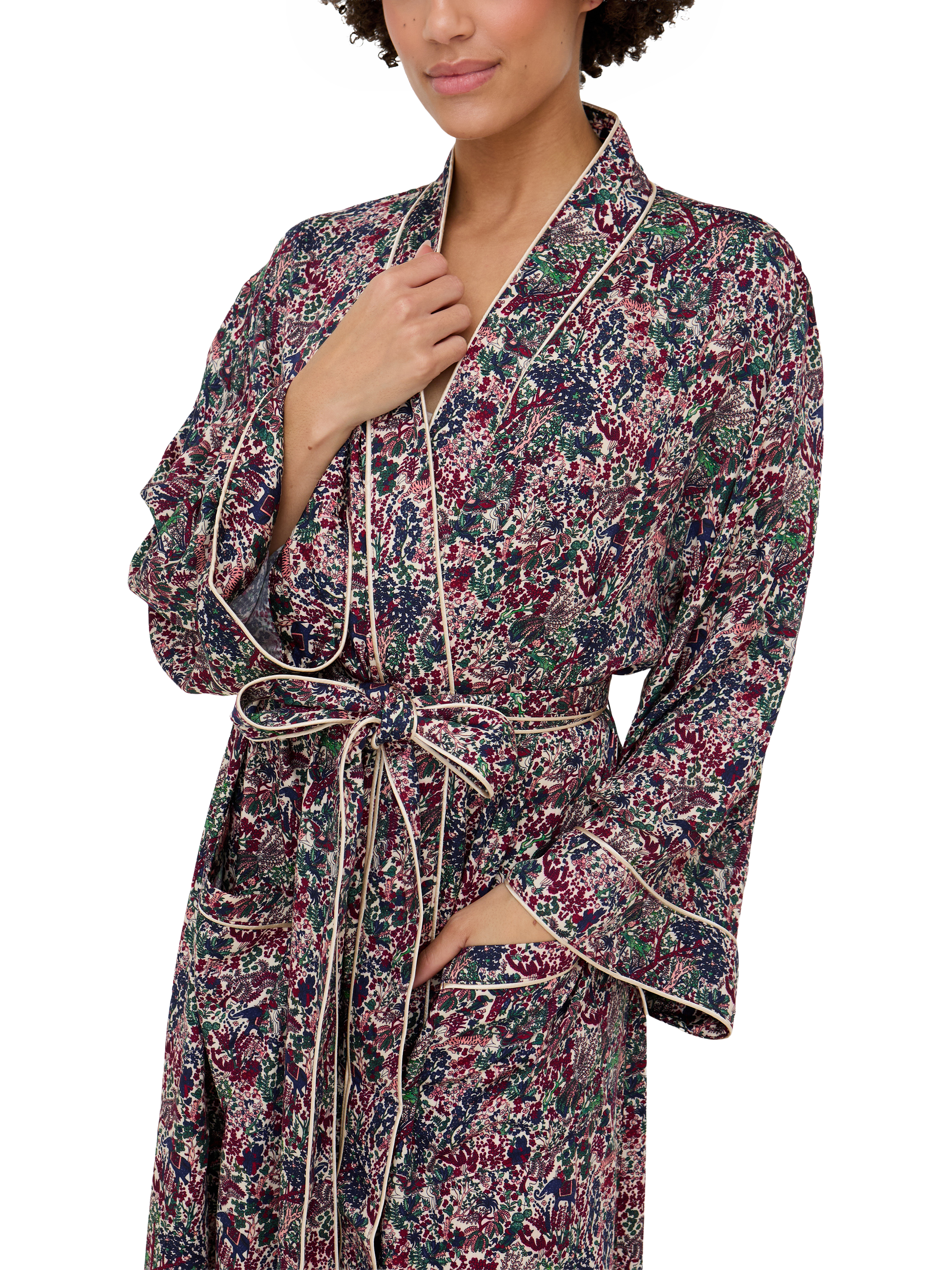 Product image 2 of 5, which shows Lily and Lionel Corina Forest Print Dressing Gown, Multi, S