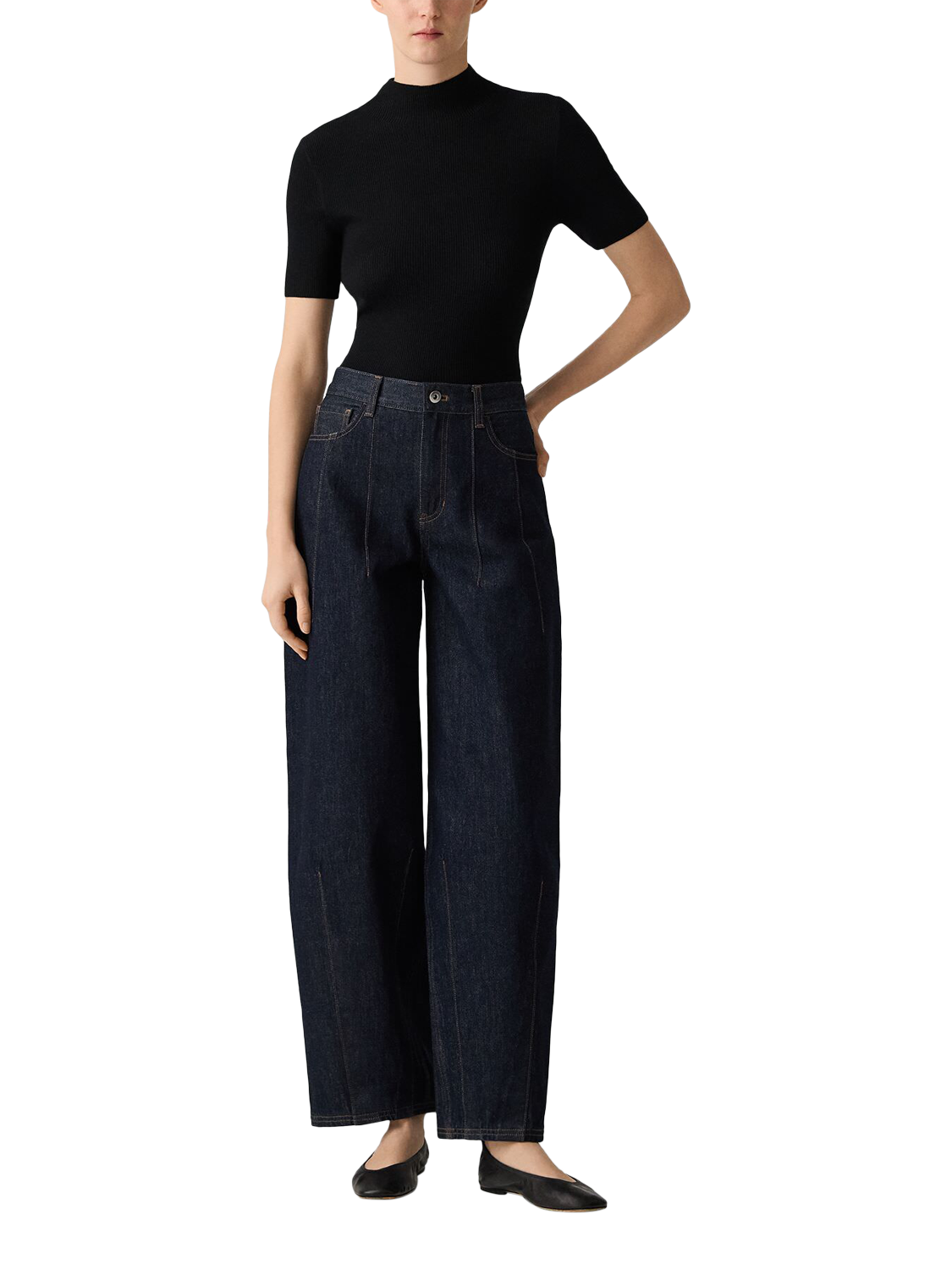 Product image 1 of 4, which shows Theory High Rise Relaxed Darted Jeans, Dark Blue, 26