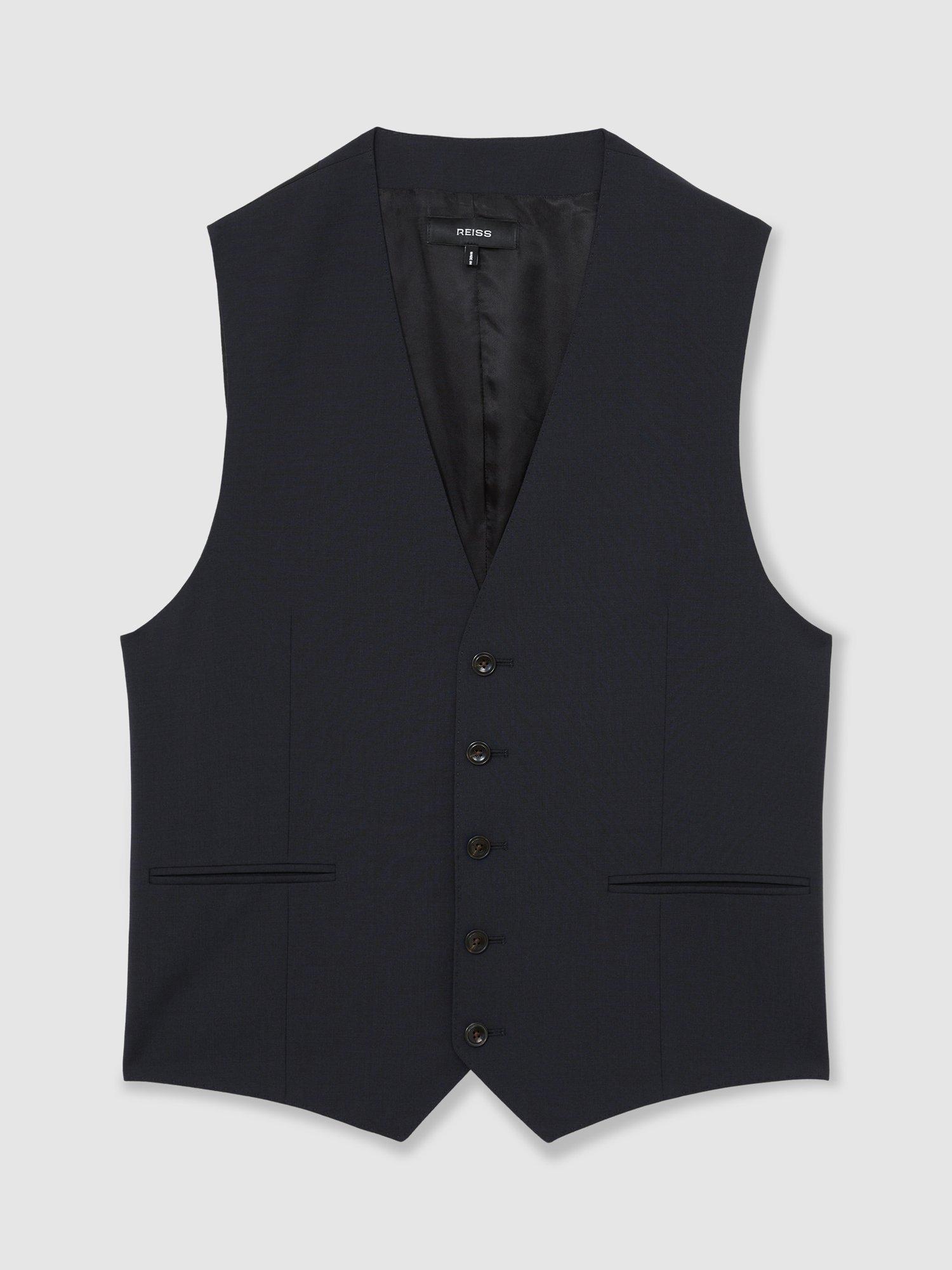 Product image 3 of 5, which shows Reiss Promise Single Breasted Wool Blend Waistcoat, Navy, 36