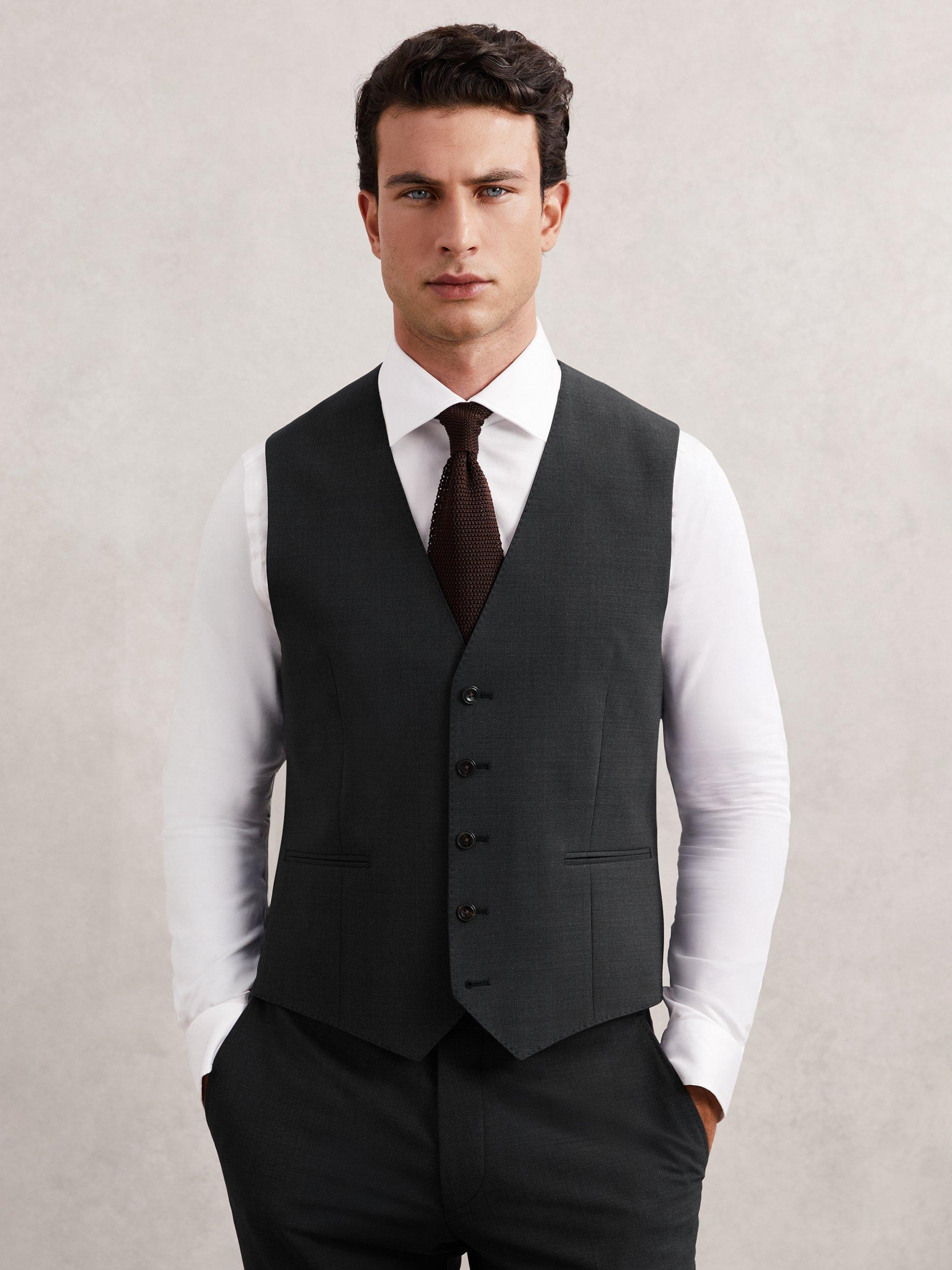 Product image 1 of 5, which shows Reiss Promise Single Breasted Wool Blend Waistcoat, Grey, 36