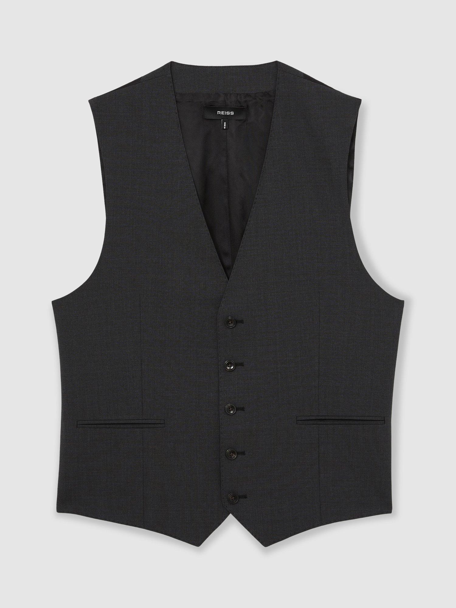 Product image 3 of 5, which shows Reiss Promise Single Breasted Wool Blend Waistcoat, Grey, 36