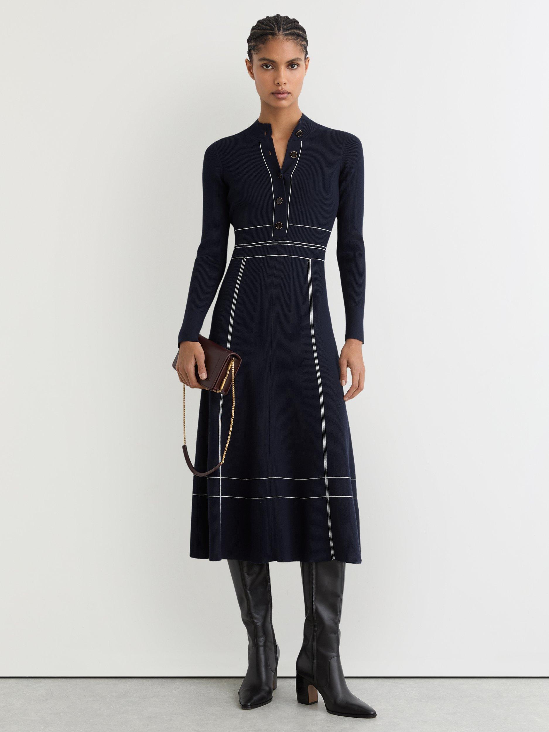 Reiss Charlie Stitch Detail Midi Dress, Navy