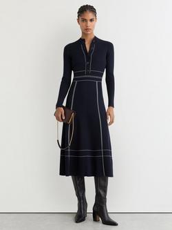 Reiss Charlie Stitch Detail Midi Dress, Navy, Navy