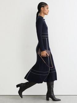Reiss Charlie Stitch Detail Midi Dress, Navy - view 2, Navy