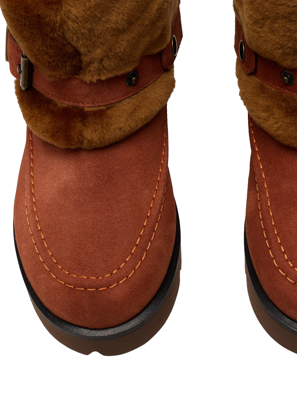 Product image 4 of 4, which shows Russell & Bromley Midlewich Suede Double Shearling Harness Ankle Boots, Orange, 4