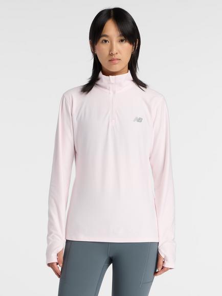 New Balance Sport Essential Space Dye Zip-Neck Top, Pink Salt, Pink Salt