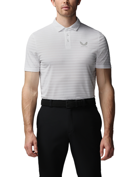 Castore Golf Pique Stripe Short Sleeve Polo Top, White / Alloy, White / Alloy