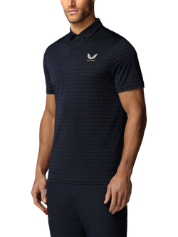Castore Golf Pique Stripe Short Sleeve Polo Top, Navy/Alloy, Navy/Alloy