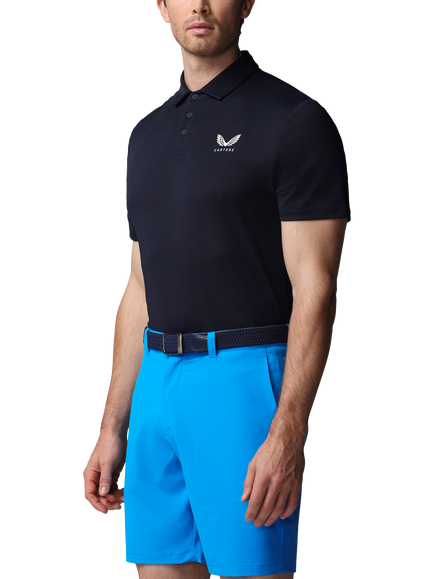 Castore Golf Essential Short Sleeve Polo Top, Navy / Alloy, Navy / Alloy