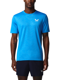 Castore Adapt All-Over Print Short Sleeve T-Shirt, Ibiza Blue/White, Ibiza Blue / White