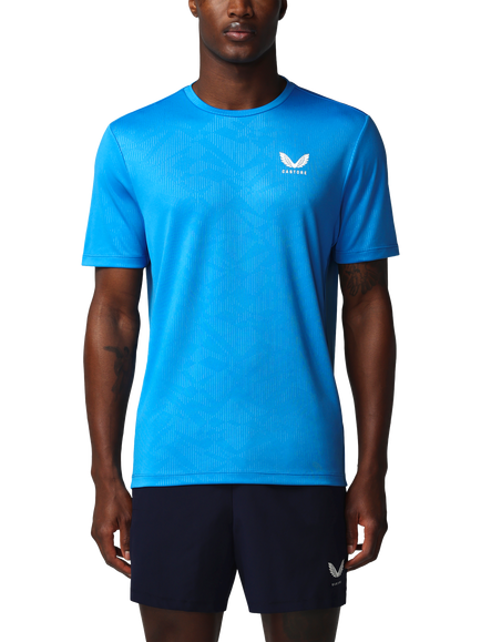 Castore Adapt All-Over Print Short Sleeve T-Shirt, Ibiza Blue/White, Ibiza Blue / White