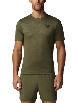 Castore Adapt All-Over Print Short Sleeve T-Shirt, Ivy Green/Black, Ivy Green/ Black