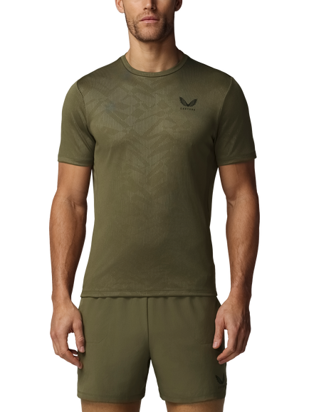 Castore Adapt All-Over Print Short Sleeve T-Shirt, Ivy Green/Black, Ivy Green/ Black