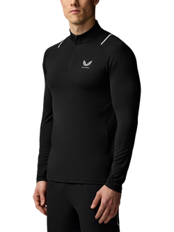 Castore Apex Quarter Zip Long Sleeve Top, Black/Silver, Black / Silver
