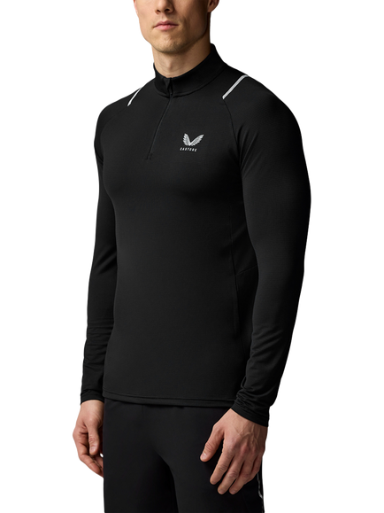 Castore Apex Quarter Zip Long Sleeve Top, Black/Silver, Black / Silver