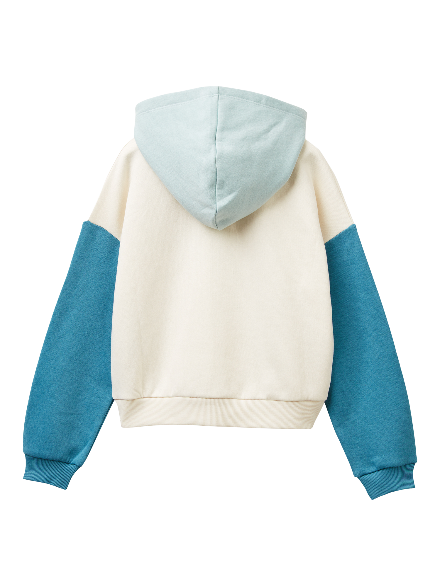 Product image 2 of 3, which shows Benetton Cropped Long Sleeve Ribbed Cuff Hoodie , Blue/Multi, 11-12 yrs