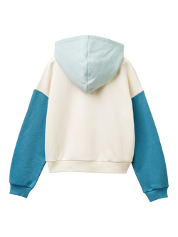 Benetton Cropped Long Sleeve Ribbed Cuff Hoodie - view 2, Blue/Multi