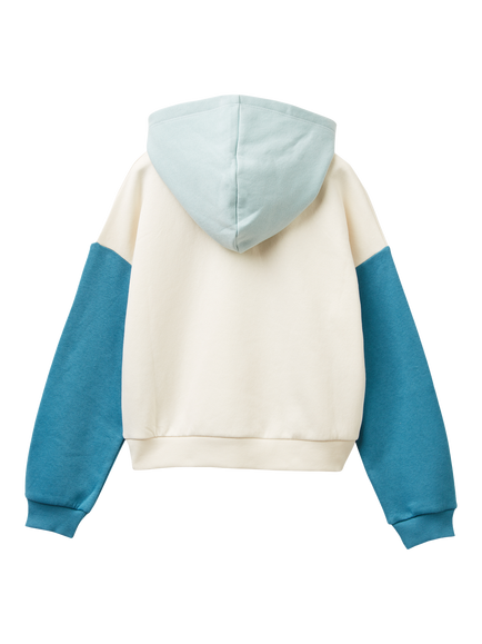 Benetton Cropped Long Sleeve Ribbed Cuff Hoodie - view 2, Blue/Multi