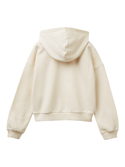 Benetton Kids' Cropped Long Sleeve Ribbed Cuff Hoodie - view 2, White