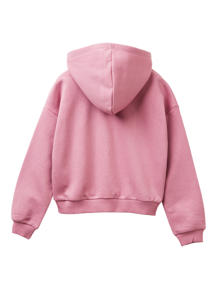 Benetton Kids' Cropped Long Sleeve Ribbed Cuff Hoodie - view 2, Pink