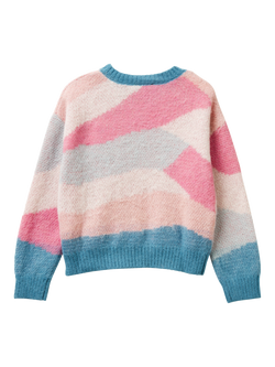 Benetton Kids' Brushed Long Sleeve Colour Block Jumper - view 2, Blue/Multi