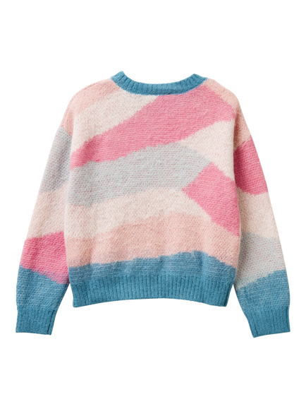 Benetton Kids' Brushed Long Sleeve Colour Block Jumper - view 2, Blue/Multi
