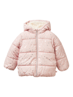Benetton Kids' Long Sleeve Hooded Faux Fur Lined Jacket, Pink