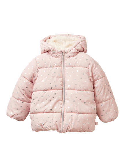 Benetton Kids' Long Sleeve Hooded Faux Fur Lined Jacket, Pink
