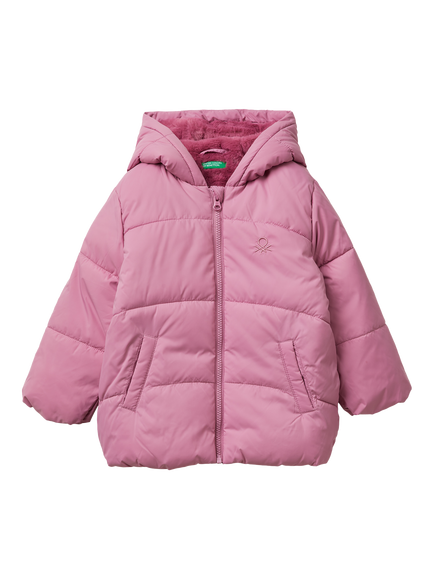 Benetton Kids' Fleece-Lined Hood Long Sleeve Jacket, Pink