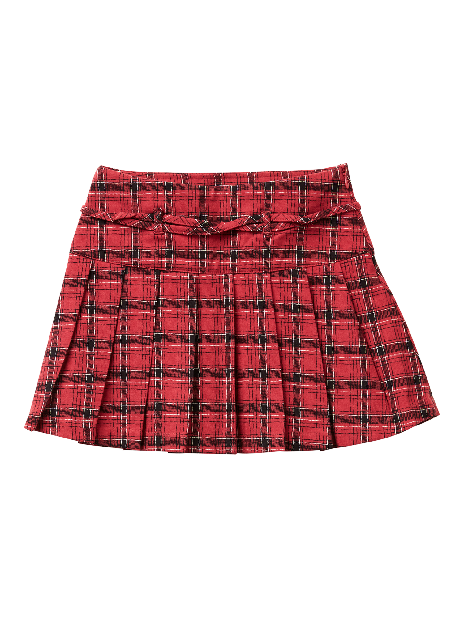 Product image 1 of 3, which shows Benetton Kids' Pleated Checked Pattern Skirt , Red/Multi, 7-8 yrs