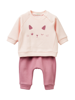 Benetton Kids' Long Sleeve Crew Neck Jumper Set, Pink