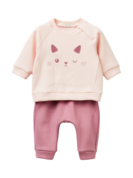 Benetton Kids' Long Sleeve Crew Neck Jumper Set, Pink