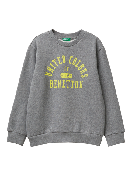 Benetton Kids' Crew Neck Long Sleeve Sweatshirt, Grey