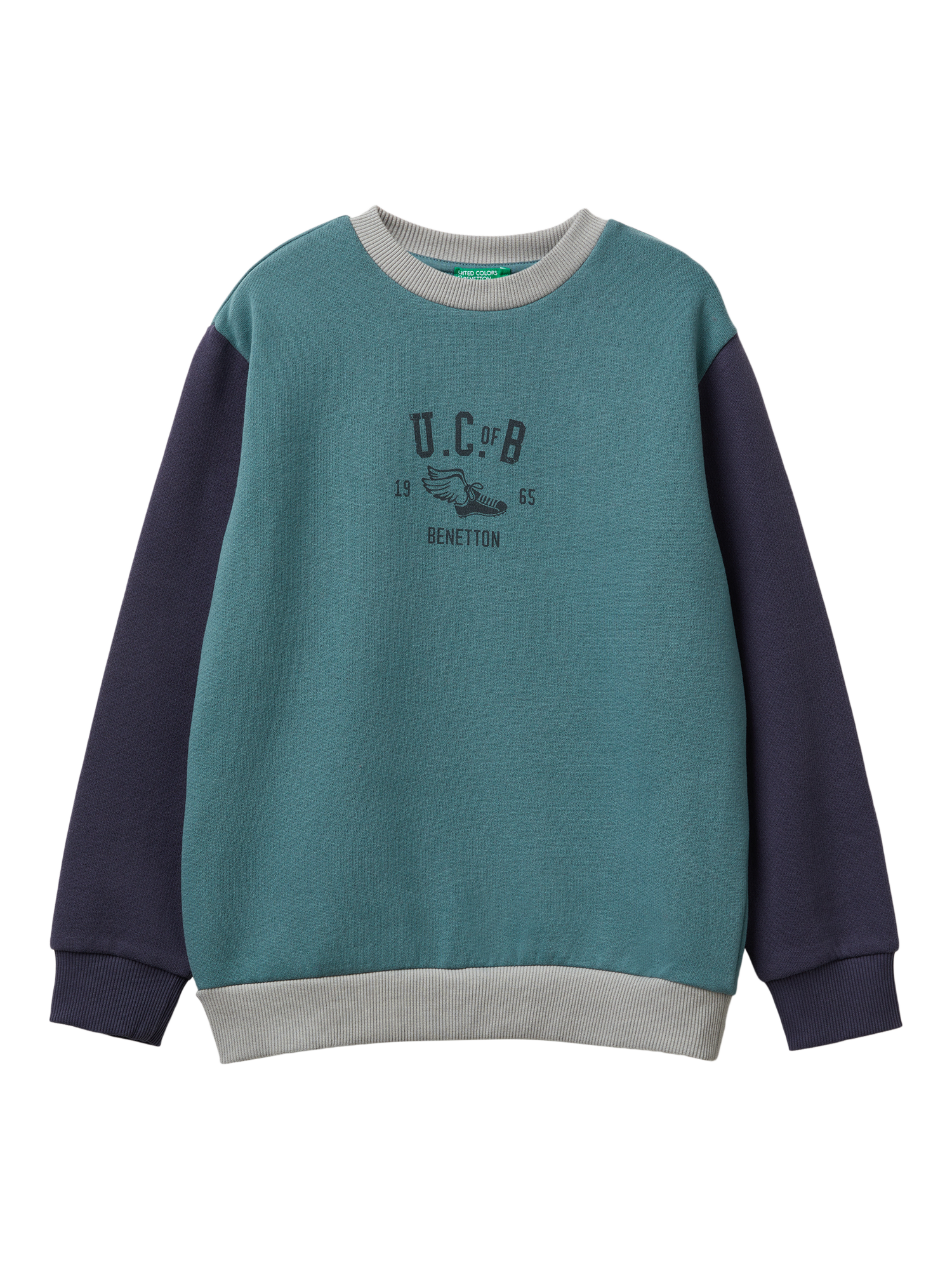 Product image 1 of 3, which shows Benetton Kids' Brushed Cotton Blend Logo Sweatshirt, Blue/Multi, 6-7 years