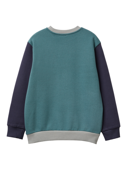 Benetton Kids' Brushed Cotton Blend Logo Sweatshirt, Blue/Multi - view 2, Blue/Multi