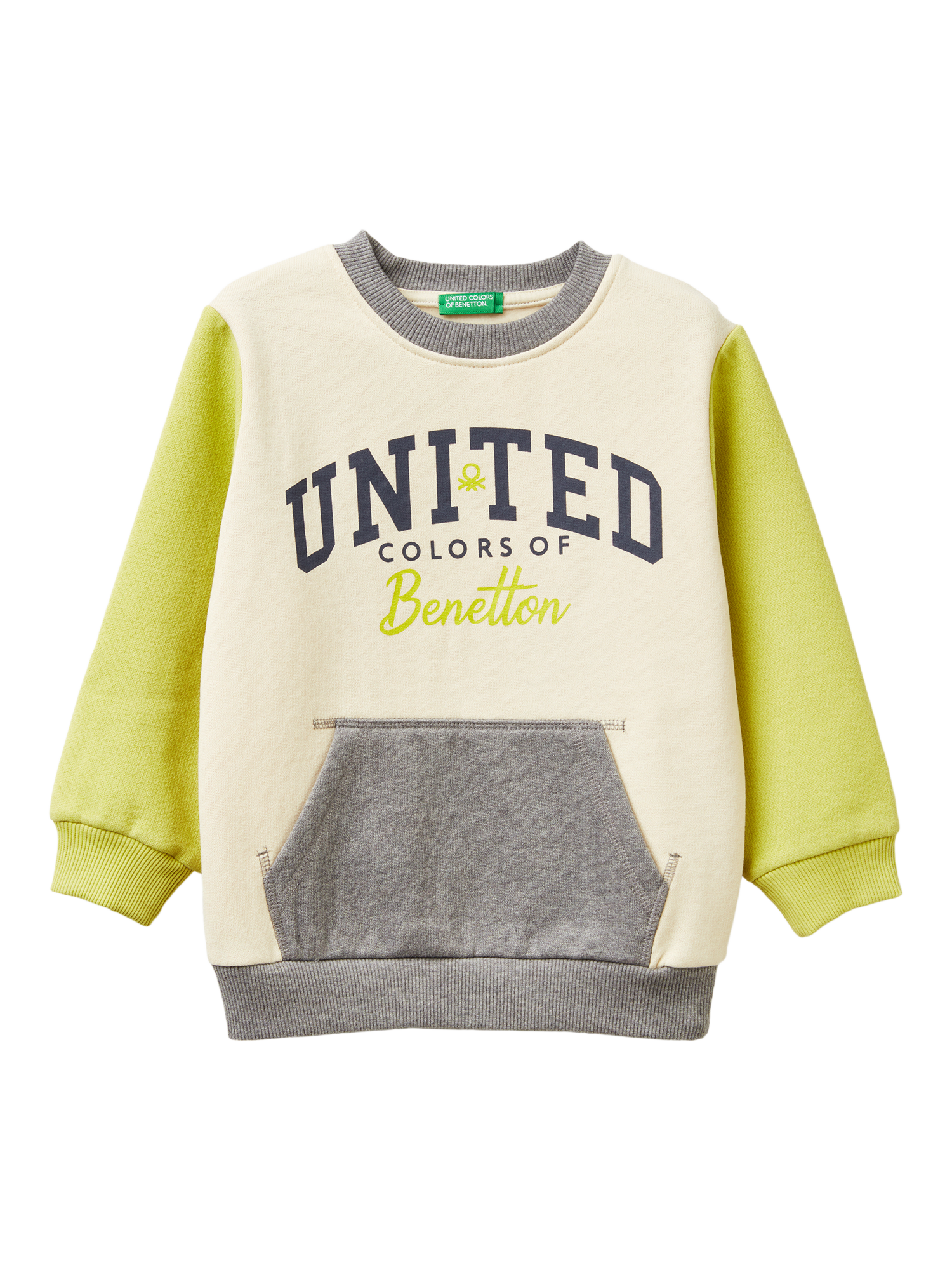 Product image 1 of 3, which shows Benetton Kids' Brushed Cotton Blend Logo Sweatshirt, Yellow/Multi, 3-4 years