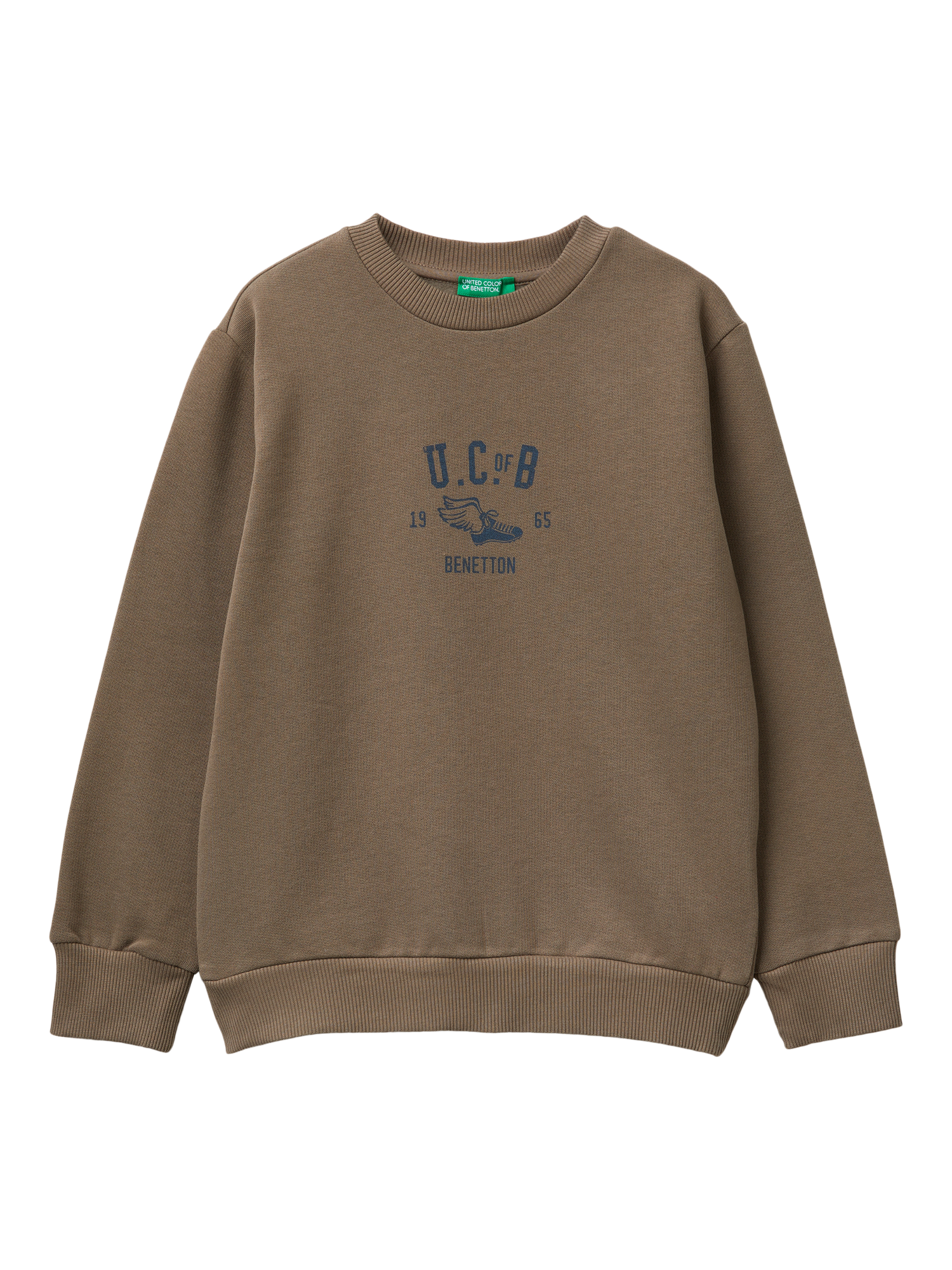 Product image 1 of 3, which shows Benetton Kids' Brushed Cotton Blend Logo Sweatshirt, Brown, 6-7 years