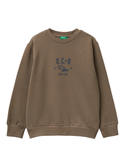 Benetton Kids' Brushed Cotton Blend Logo Sweatshirt, Brown, Brown