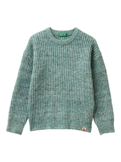 Benetton Kids' Knitted Crew Neck Jumper, Sage Green