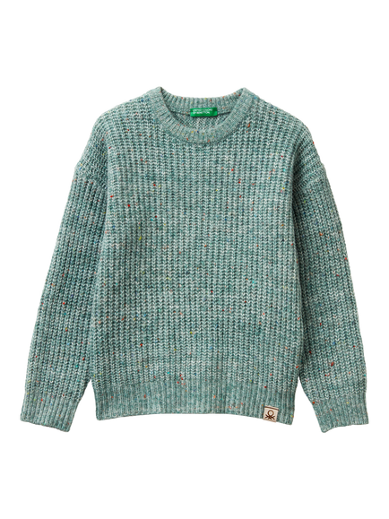 Benetton Kids' Knitted Crew Neck Jumper, Sage Green