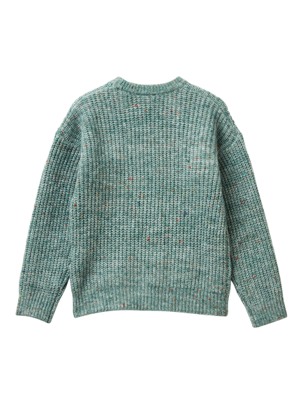 Benetton Kids' Knitted Crew Neck Jumper - view 2, Sage Green