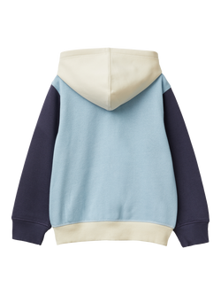 Benetton Kids' Cotton Blend Colour Block Hoodie, Blue/Multi - view 2, Blue/Multi