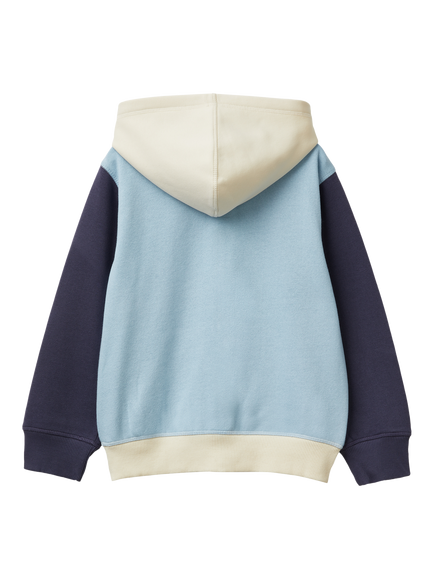 Benetton Kids' Cotton Blend Colour Block Hoodie, Blue/Multi - view 2, Blue/Multi