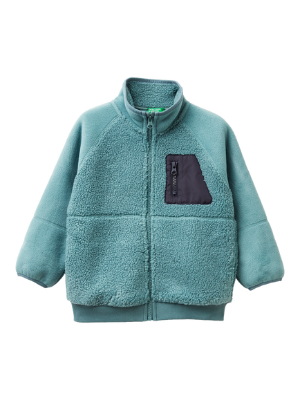 Benetton Kids' High Neck Zipped Sweatshirt, Grey, Grey