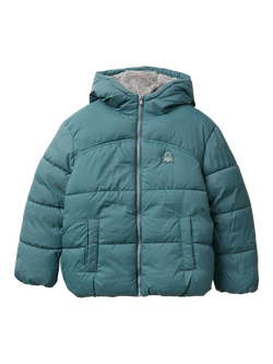 Benetton Kids' Hooded Puffer Coat, Grey, Grey