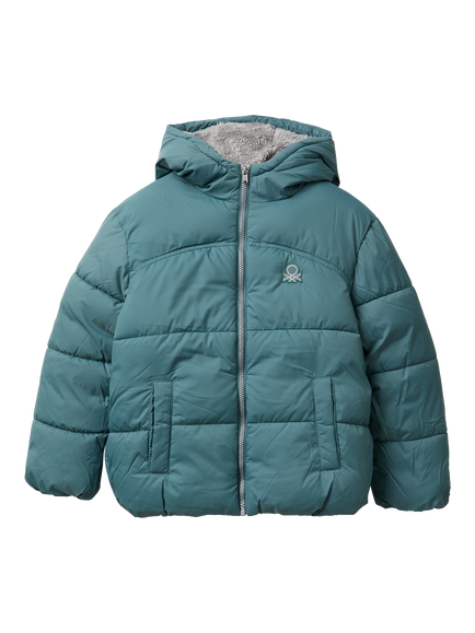 Benetton Kids' Hooded Puffer Coat, Grey, Grey