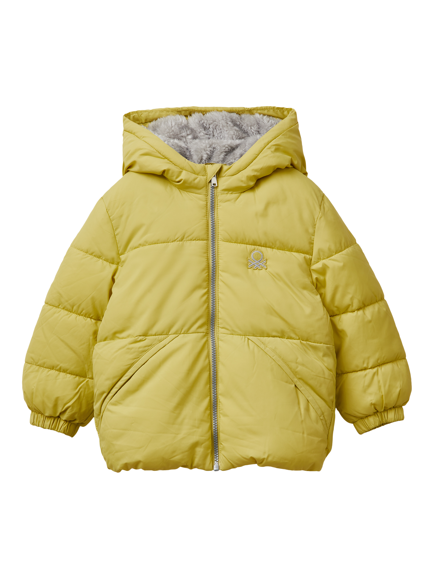 Product image 1 of 3, which shows Benetton Kids' Hooded Puffer Coat, Green, 3-4 years