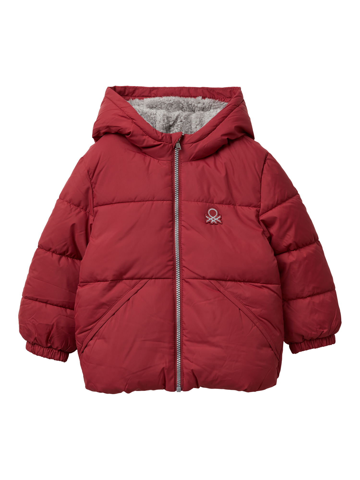Product image 1 of 3, which shows Benetton Kids' Hooded Puffer Coat, Red, 3-4 years