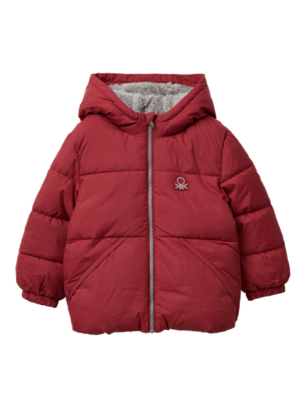 Benetton Kids' Hooded Puffer Coat, Red, Red